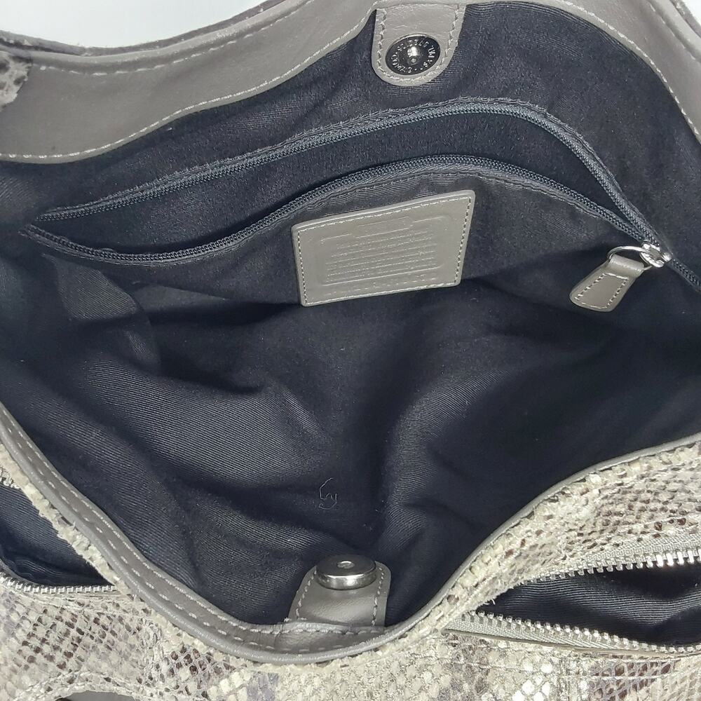 Coach Python Print Leather Hobo Shoulder Bag Gray Snake Embossed Purse - Picture 7 of 10